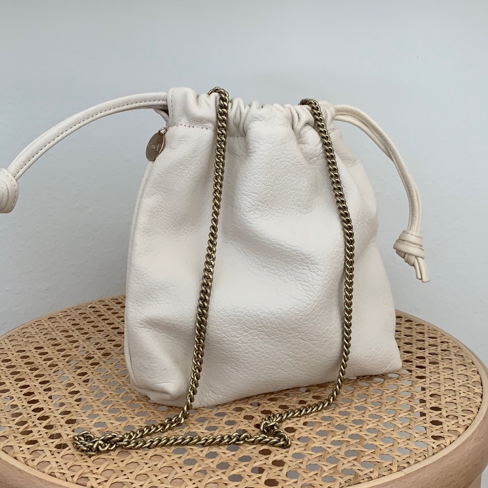 CLARE V Leather Drawstring Wristlet Pouch